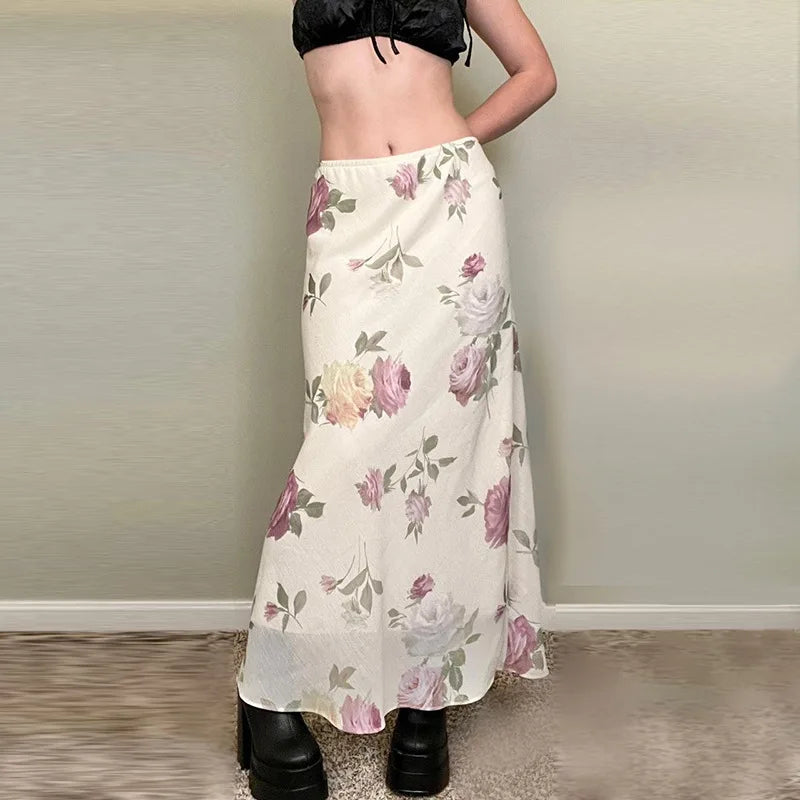 Elegant Printed High Waist Maxi Skirt – Chic & Timeless Skirts LUNARITY GARAGE White S