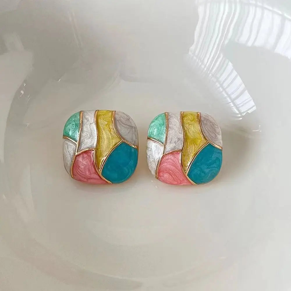 Design Girl Gift Dripping Oil Fashion Jewelry Alloy Ear Studs Women Square Earrings Girl Stud Earrings Korean Style Earrings Earrings Lunarity Garage