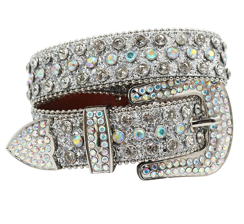Luxury Rhinestone Western Belt – Crystal Studded Cowboy & Cowgirl Style belt LUNARITY GARAGE Shiny silver 105Cm