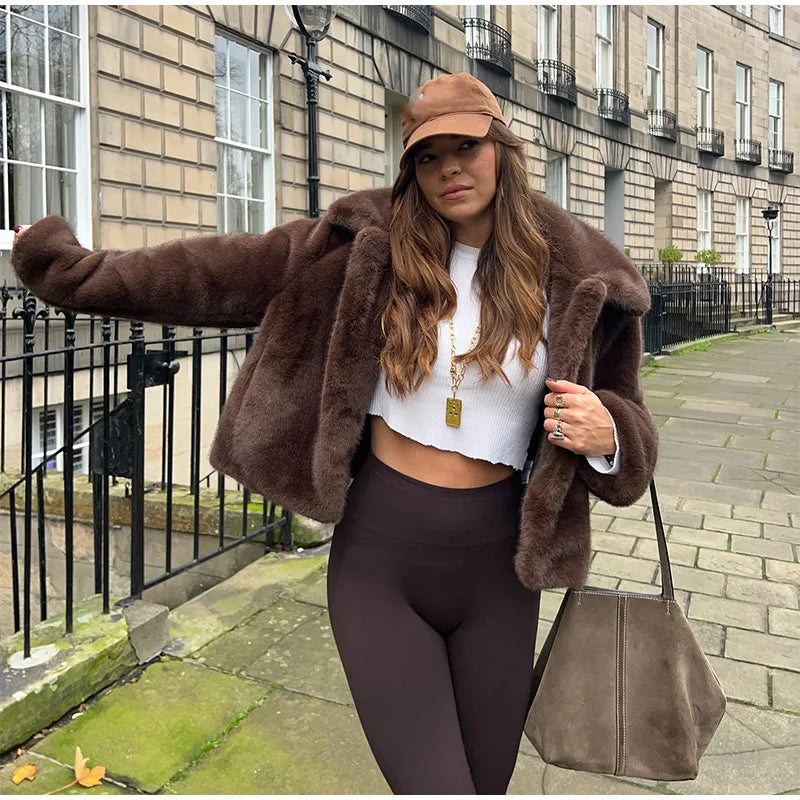 Vintage Brown Lapel Faux Fur Jacket – High Street Winter Elegance Jackets LUNARITY GARAGE