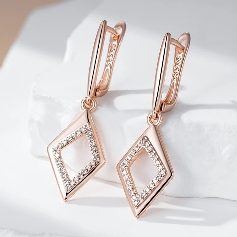 Elegant 585 Rose Gold Geometric Oval Rectangle Zircon Hoop Earrings Earrings LUNARITY GARAGE