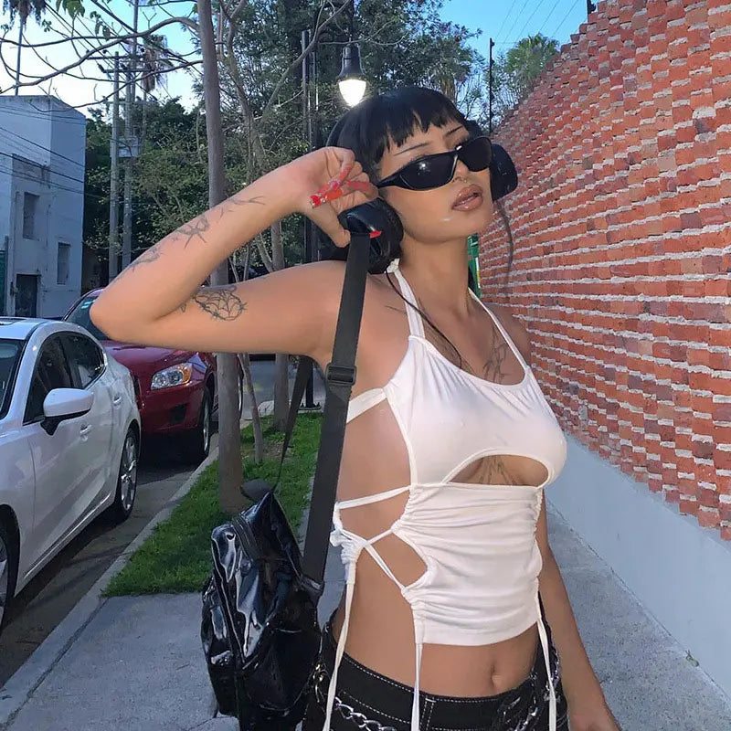 Y2K Backless Bandage Halter Crop Top – Bold & Trendy crop top LUNARITY GARAGE