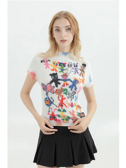 Women's Harajuku Korean Y2K Graphic Print Tee – Vintage Summer Streetwear t shirt LUNARITY GARAGE