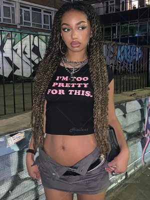 Y2K Letter Print Baby Tee - Harajuku Goth Streetwear Crop Top T- Shirts LUNARITY GARAGE Black S