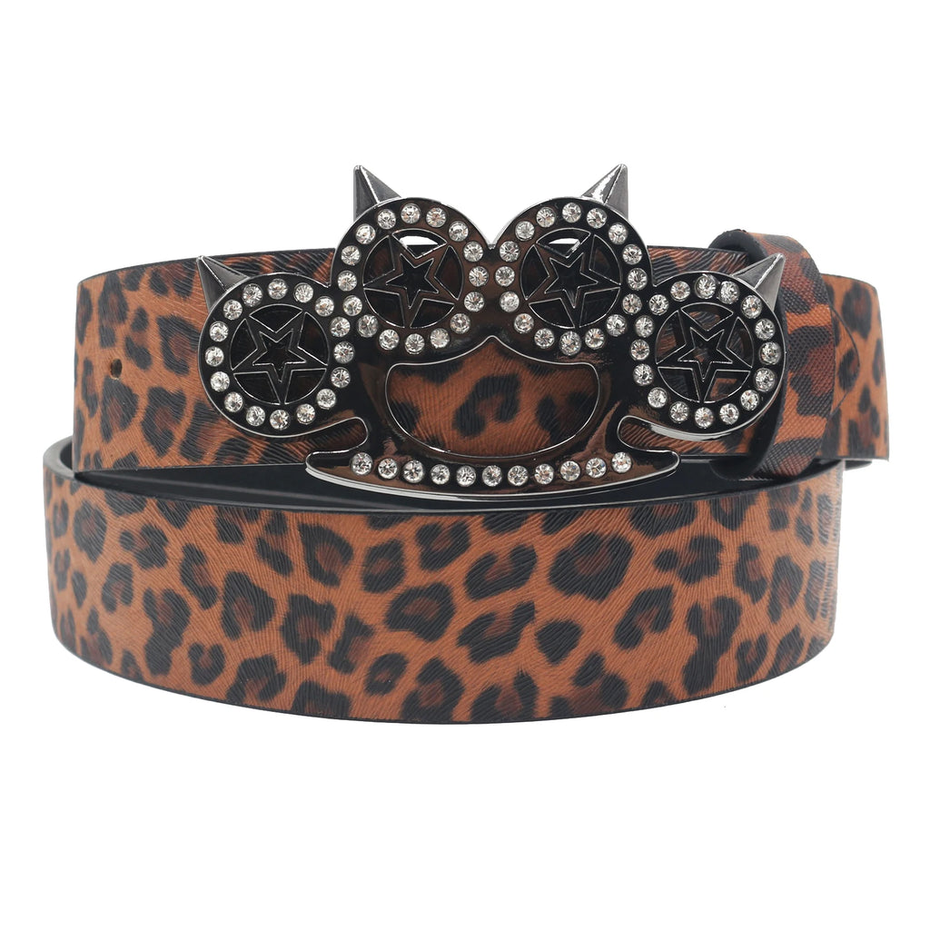 Leopard Print Trendy Rhinestone Belt – Elegant Shiny CAT Design (3.8cm) belt LUNARITY GARAGE