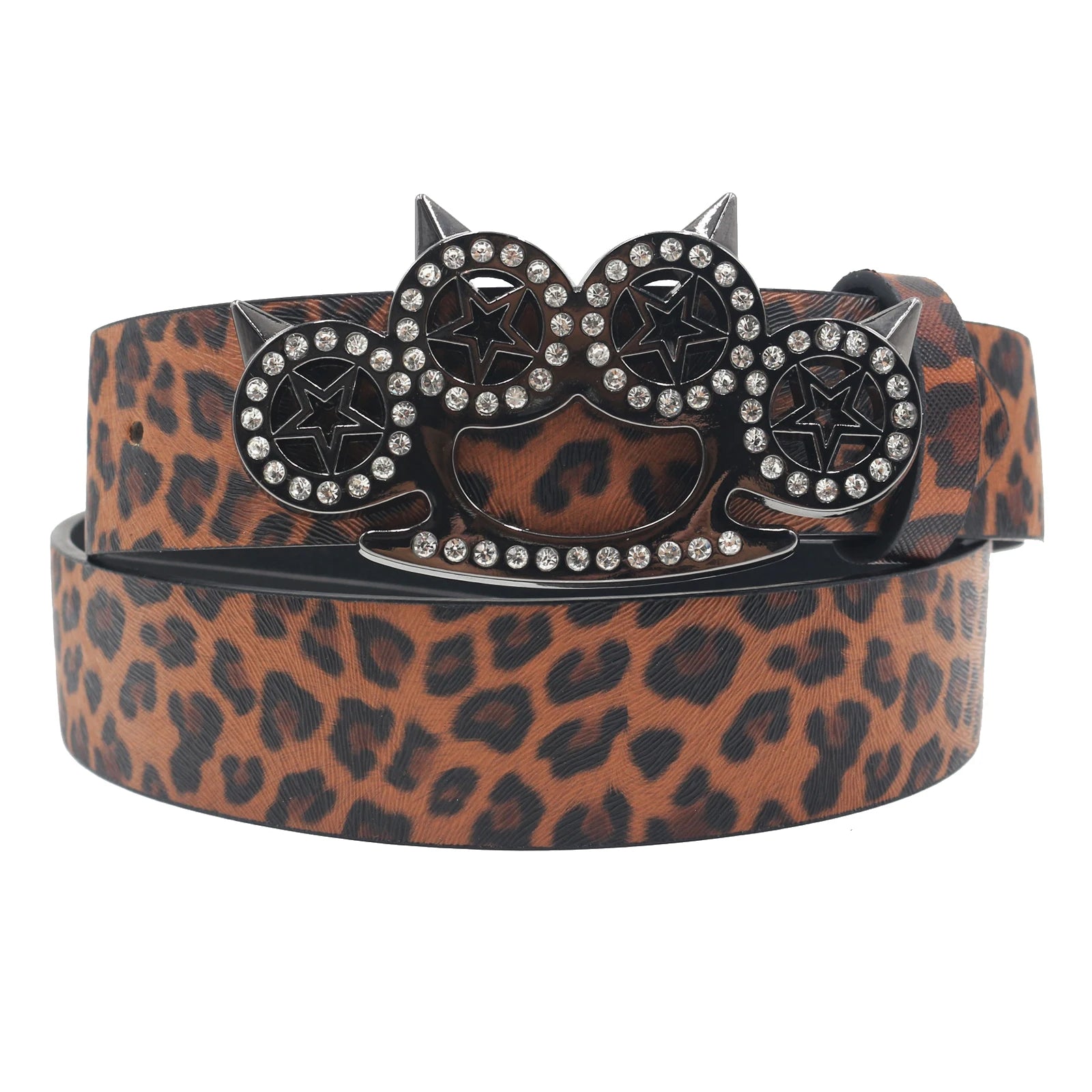 Leopard Print Trendy Rhinestone Belt – Elegant Shiny CAT Design (3.8cm) belt LUNARITY GARAGE