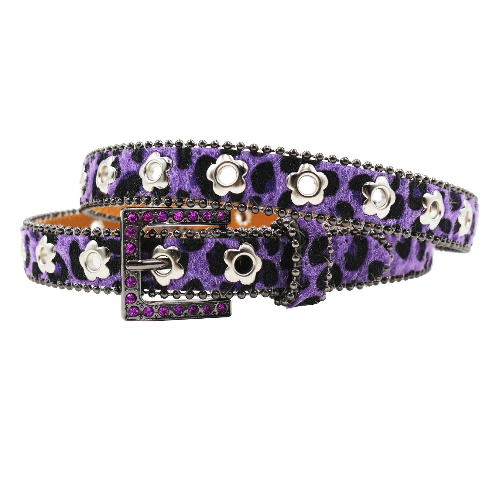 Hollow Flower Rhinestone Square Buckle Belt – Y2K Punk Luxury Waistband belt LUNARITY GARAGE Purple 95CM