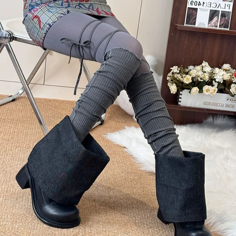 Women's Punk DIY Strappy Knee-High Ballet Socks – Y2K Lolita Gothic Japanese JK Mid Tube Stockings Leg Warmers LUNARITY GARAGE
