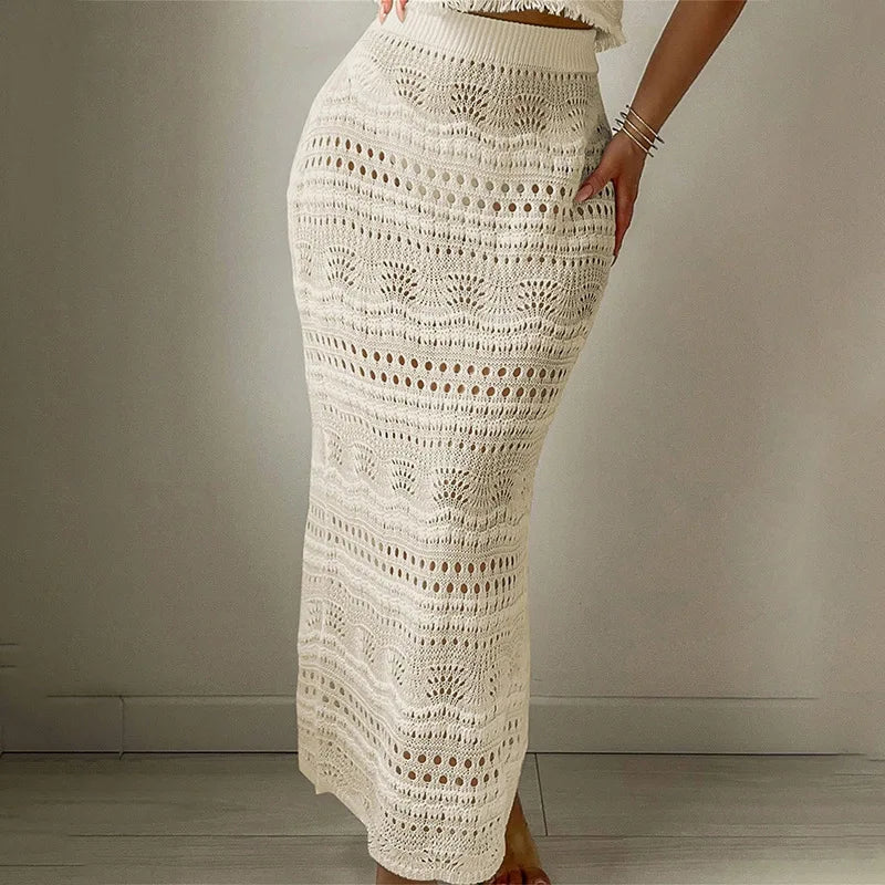 Two-Piece Hollow Out Knitted Beach Dress | 2025 Bikini Cover-Up & Sexy Beach Outfit cover up LUNARITY GARAGE