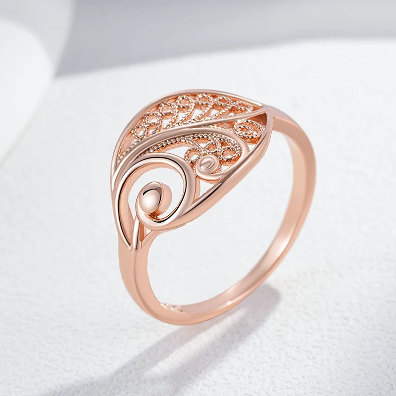 Glossy Rose Gold Hollow Flower Bridal Ring – Unique Ethnic Jewelry ring LUNARITY GARAGE   