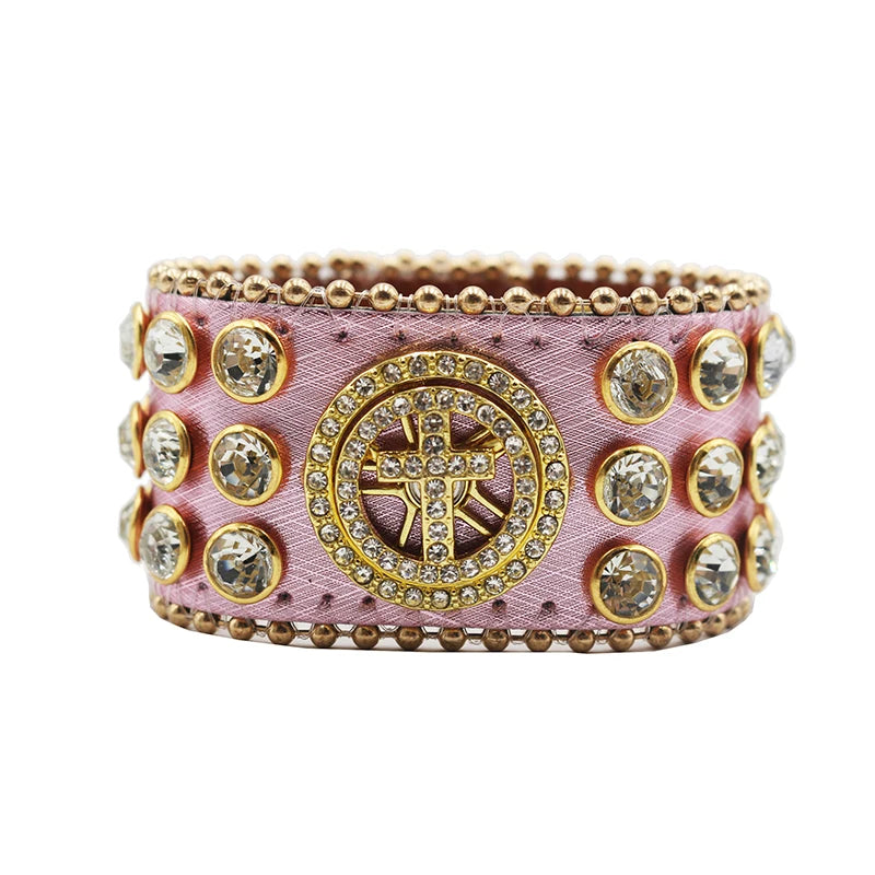 Western Rhinestone Spinner Bracelet Bracelets LUNARITY GARAGE Cross-Pink
