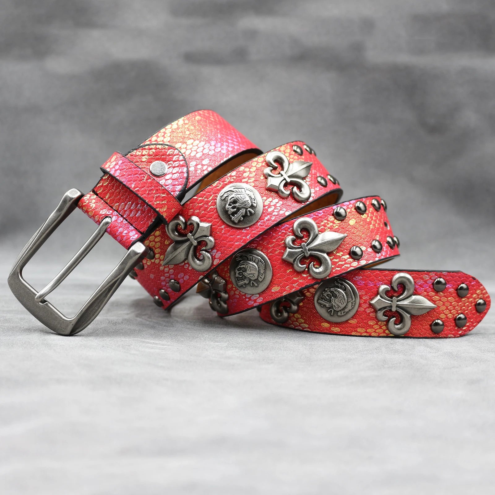 Stage Party Nightclub Rivet Belt – Red Cross Studded Rock Style belt LUNARITY GARAGE