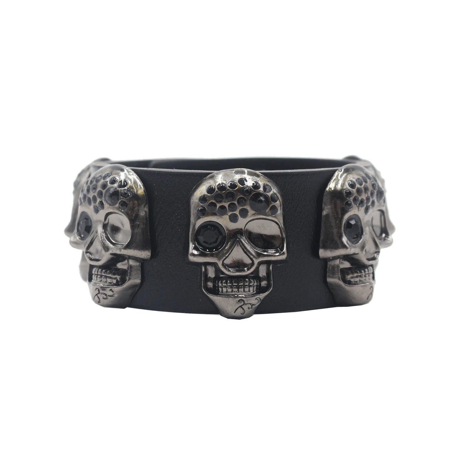Skull Cross Rivet Wide Cuff Bracelet – Genuine Leather Punk Rock Bangle