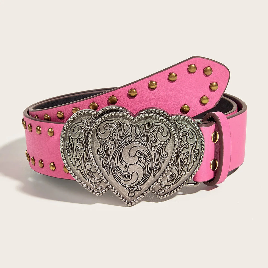 Gothic Punk Y2K Leather Belt - Metal Buckle Designer Waist Strap for Women & Men Belt LUNARITY GARAGE Rose Red 105CM