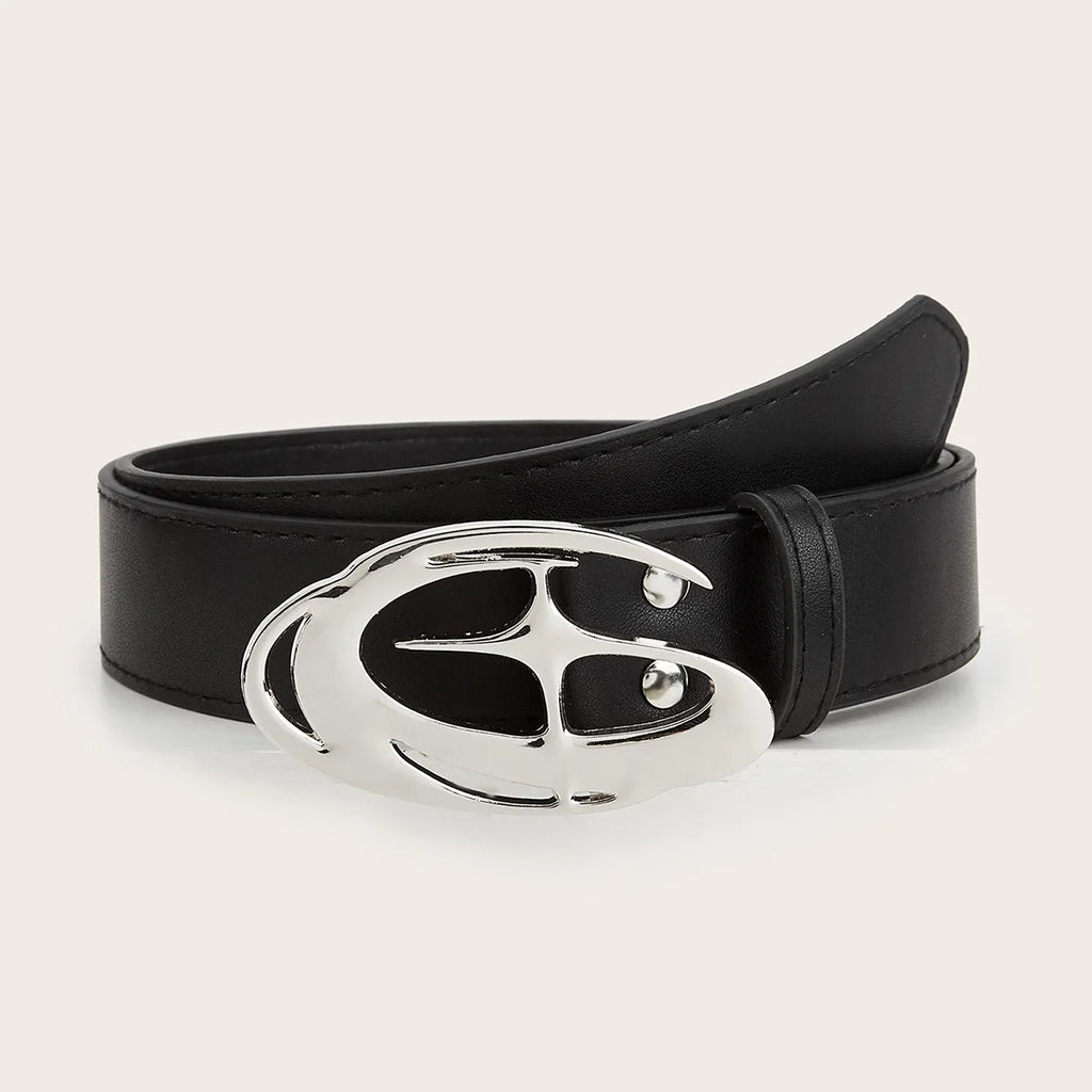 Vintage Punk Moon & Star Buckle Belt – Gothic Y2K PU Leather Waistband for Men & Women Belt LUNARITY GARAGE Black 105CM