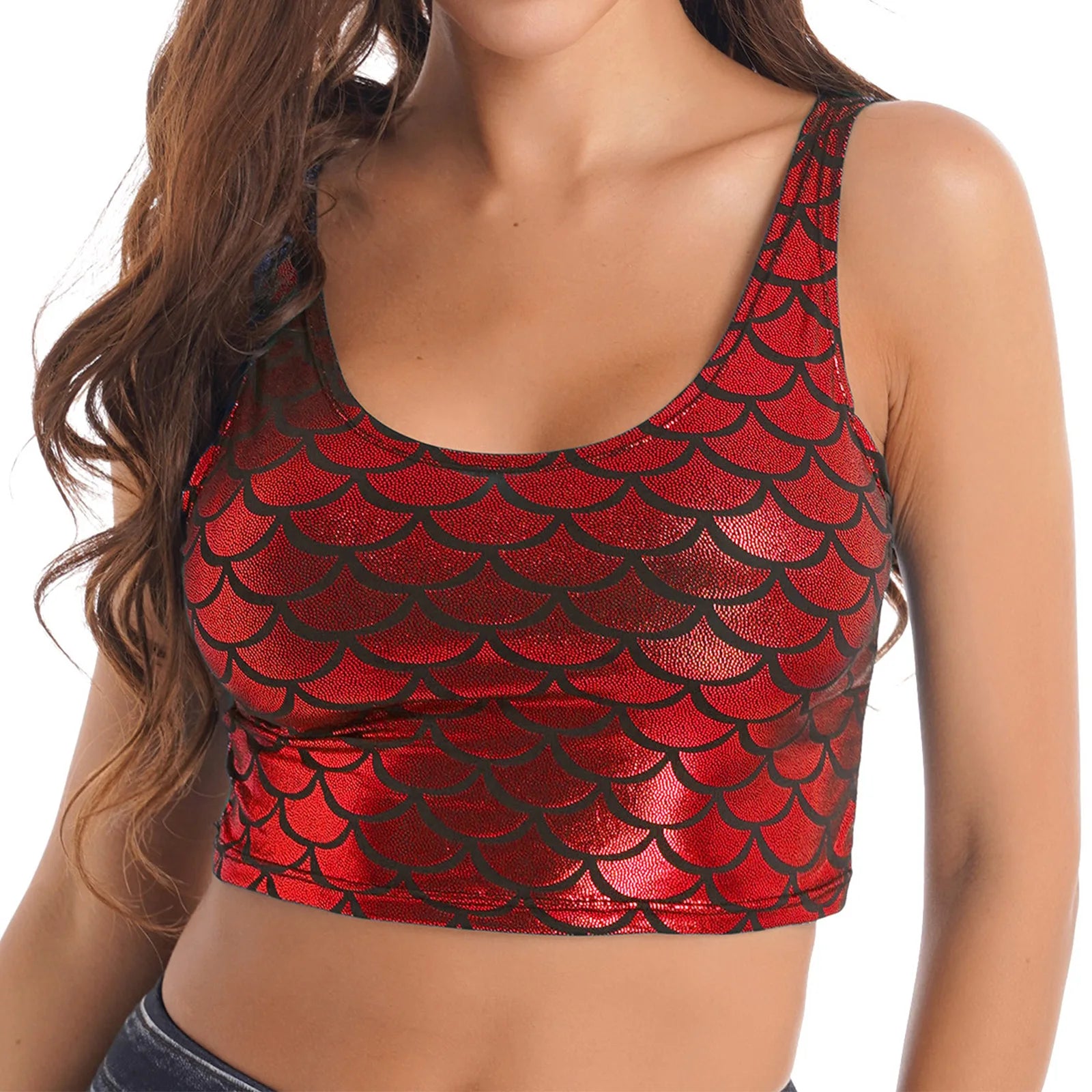 Shiny Metallic Sequin Crop Top - Mermaid Fish Scale Tank Top for Festivals, Raves, and Dance Performances crop top LUNARITY GARAGE Burgundy One Size