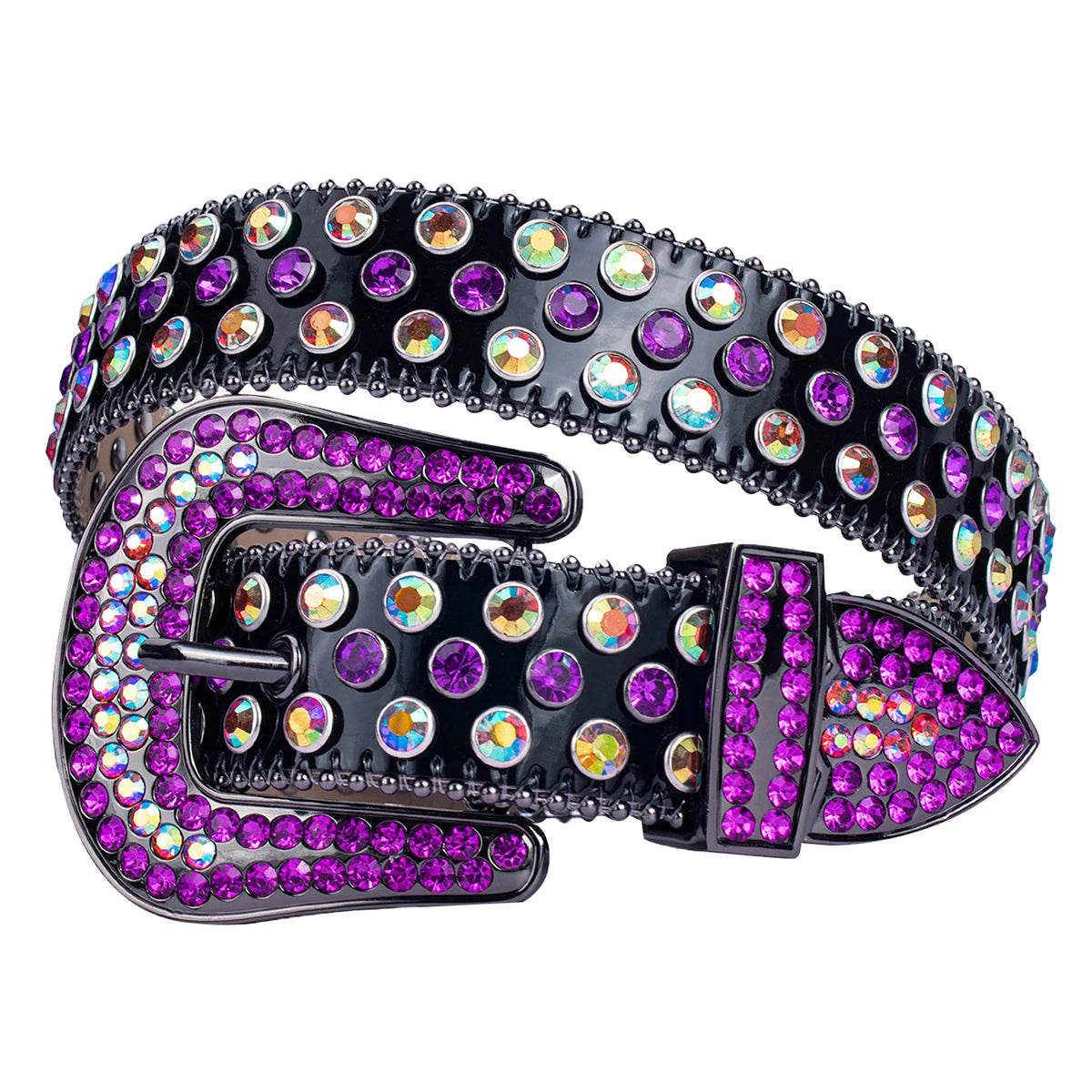 Sparkle Rhinestone Western Cowboy Belt - Purple Crystal Studded Strap for Jeans Belt LUNARITY GARAGE Purple 50in(waist38-40in)