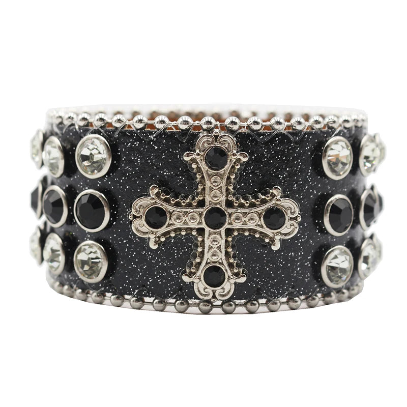 Rhinestone Cross Bracelet – Shiny Crystal Unisex Party Jewelry Bracelets LUNARITY GARAGE Shiny-Black
