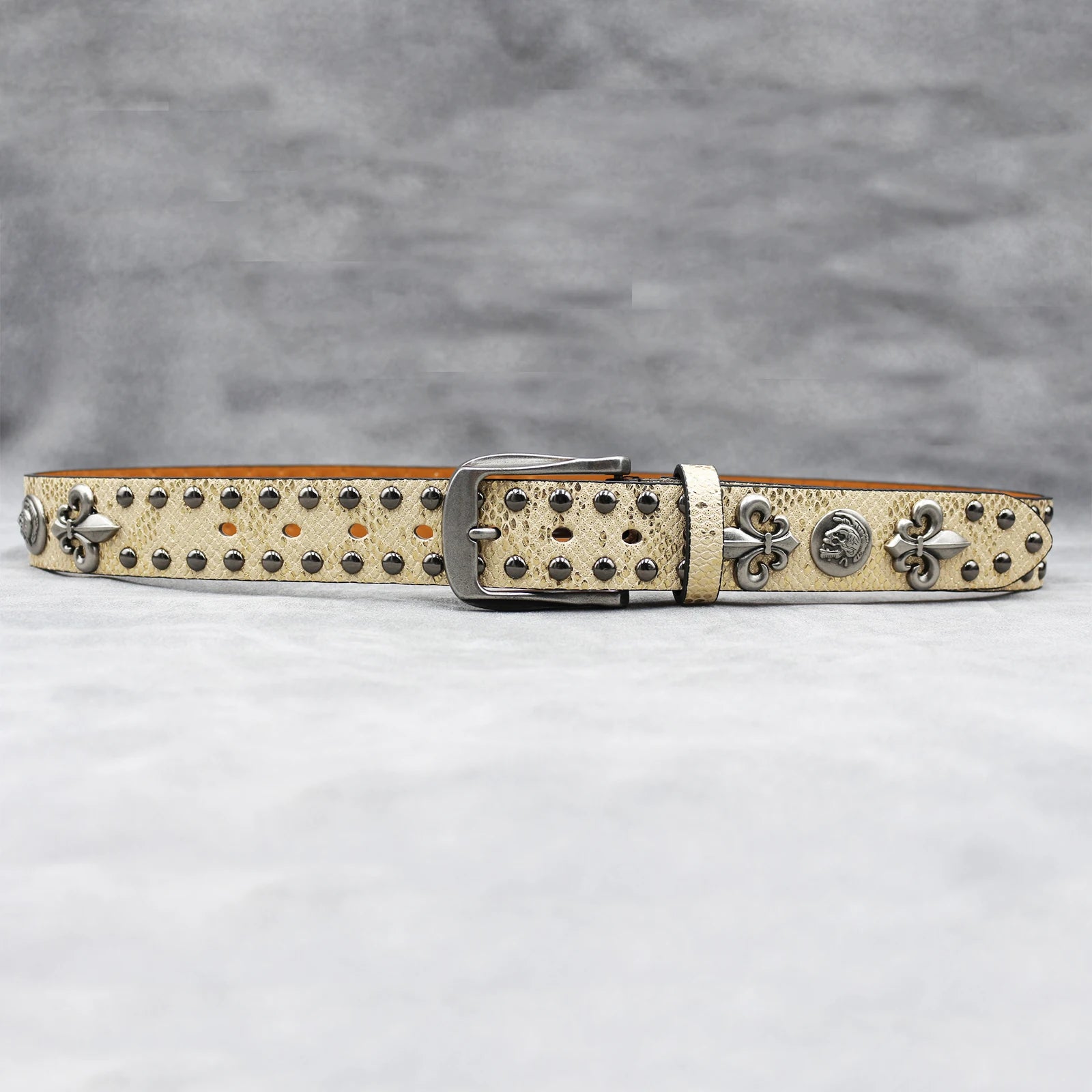Y2K Leather Rivet Belt – Golden Cross Studded Rock Style belt LUNARITY GARAGE