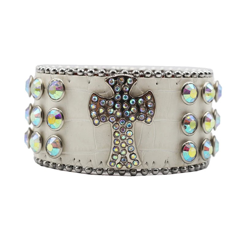 Punk Style Shiny Cross Rhinestone Bracelet Bracelets LUNARITY GARAGE White