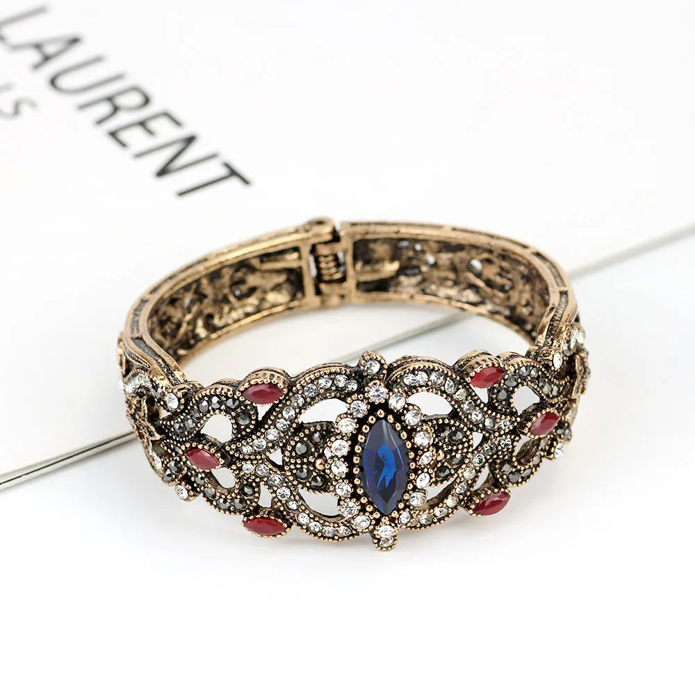 Vintage Turkish Gray Crystal Cuff Bracelet – Antique Gold Ethnic Bracelets Lunarity Garage Blue