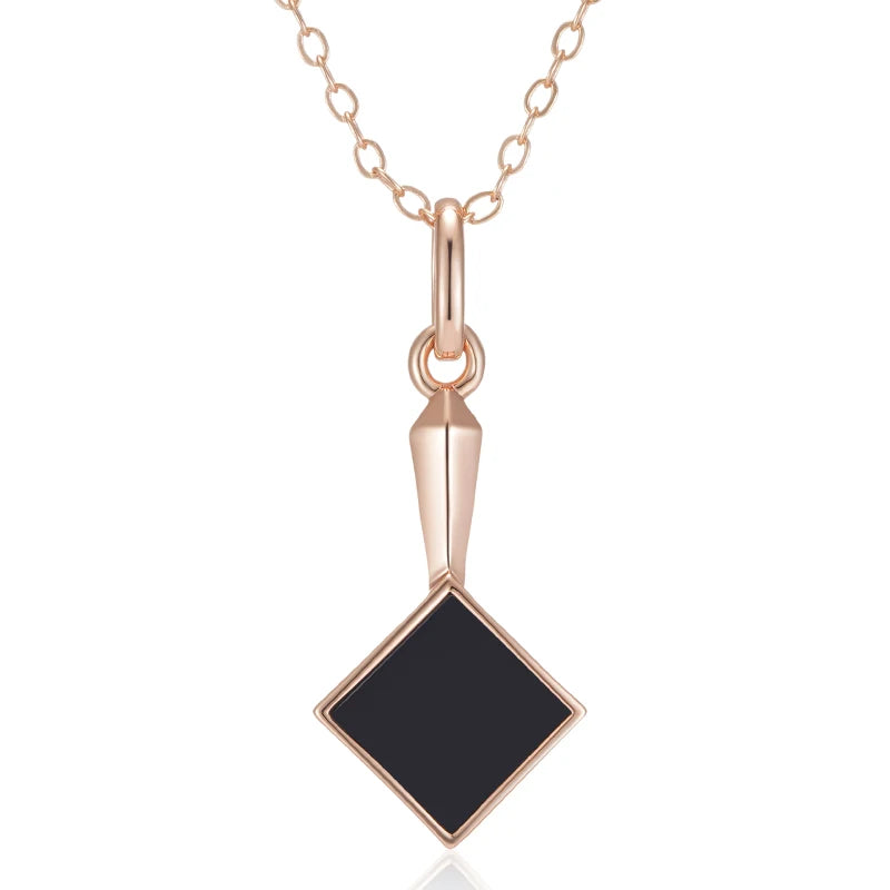 Square Black Stone Pendant Necklace – Rose Gold Vintage Fashion Jewelry Necklace LUNARITY GARAGE   