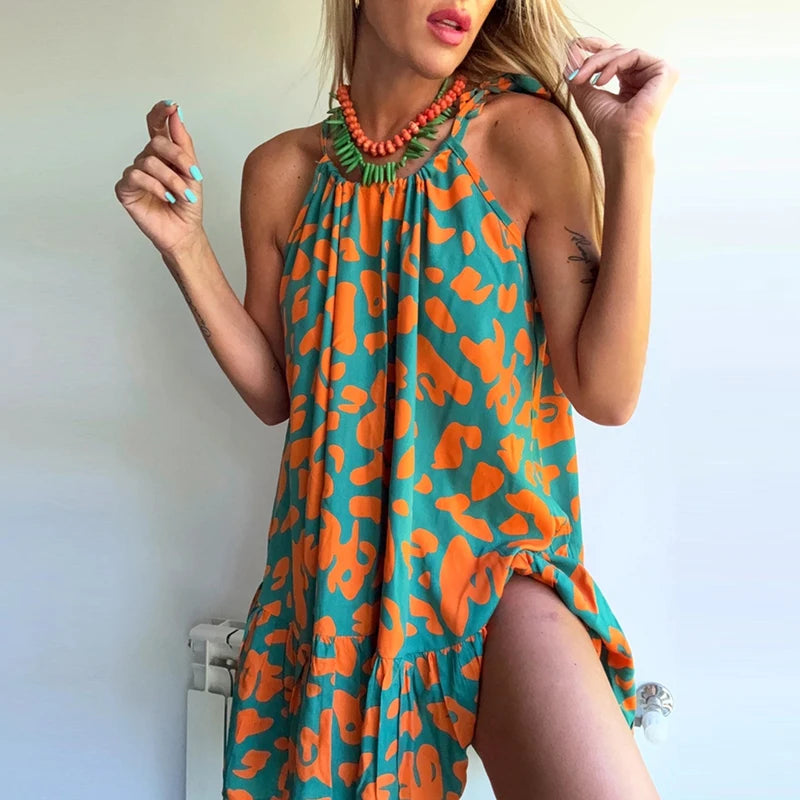 Blossom in Style: The Sexy Halter Floral Print Mini Dress Dress LUNARITY GARAGE
