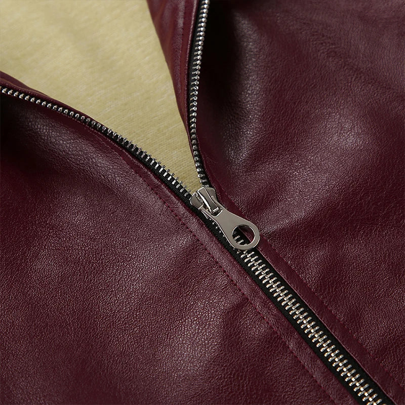 Elegant Burgundy Faux Leather Jacket – A Chic Streetwear Essential Jackets Lunarity Garage
