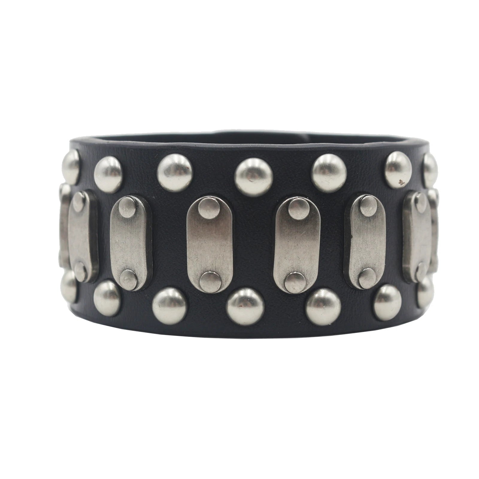 Skull Cross Rivet Wide Cuff Bracelet – Genuine Leather Punk Rock Bangle Bracelets LUNARITY GARAGE 05