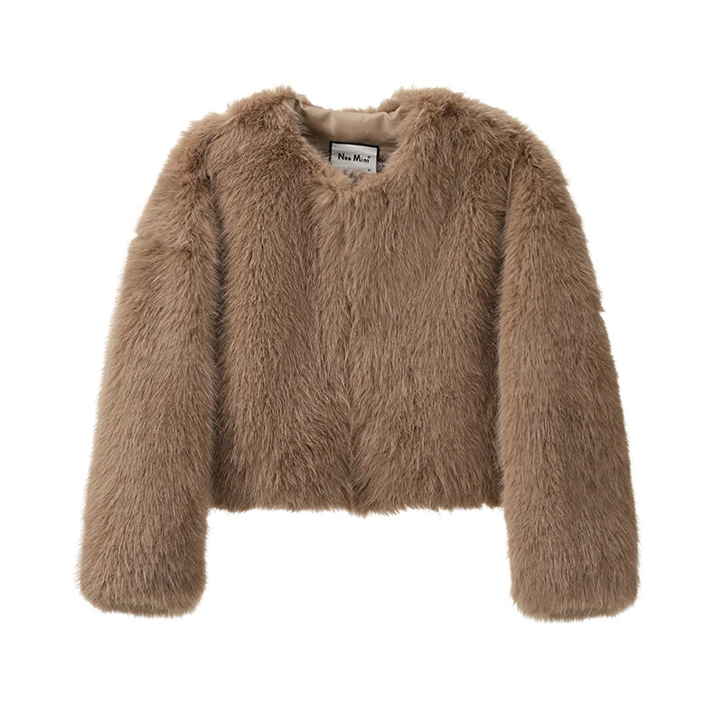 Iconic Gradient Faux Fur Cropped Jacket Jackets Lunarity Garage Khaki Brown S