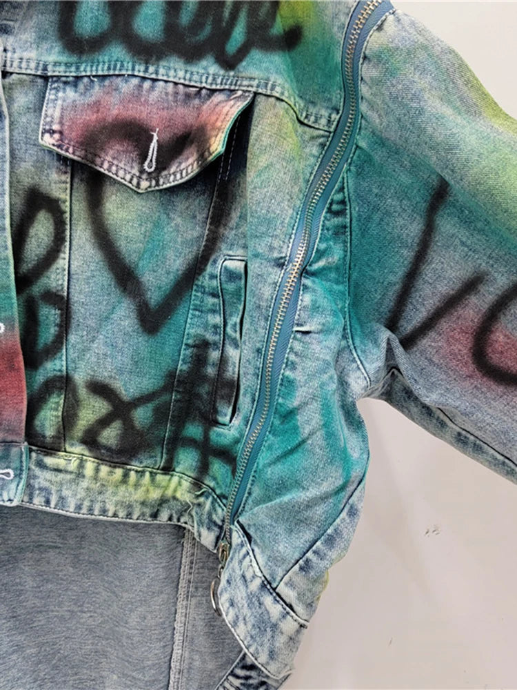 Women’s Graffiti Patchwork Denim Jacket – Bold & Artistic Streetwear Jackets Lunarity Garage