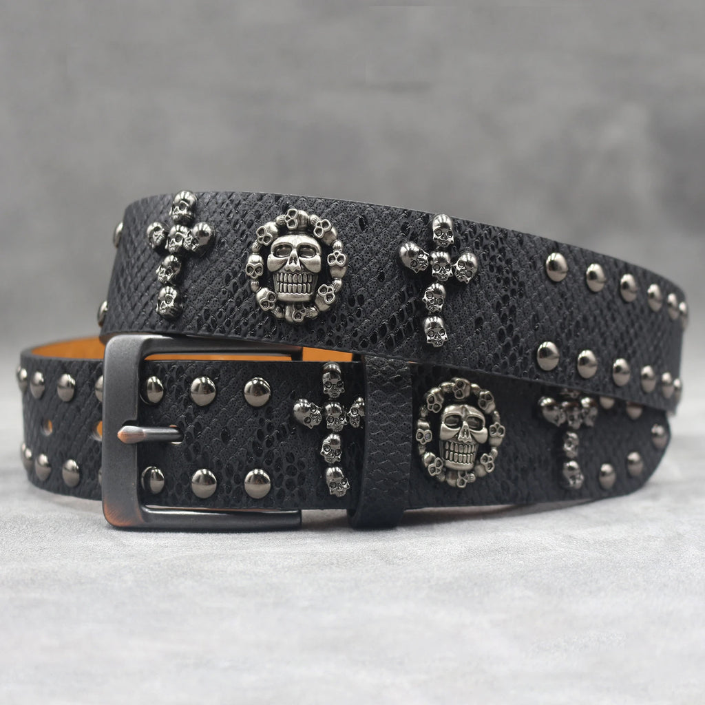 Y2K Metal Punk Rock Rivet Belt – Skull Studded Goth Style (3.8cm) belt LUNARITY GARAGE