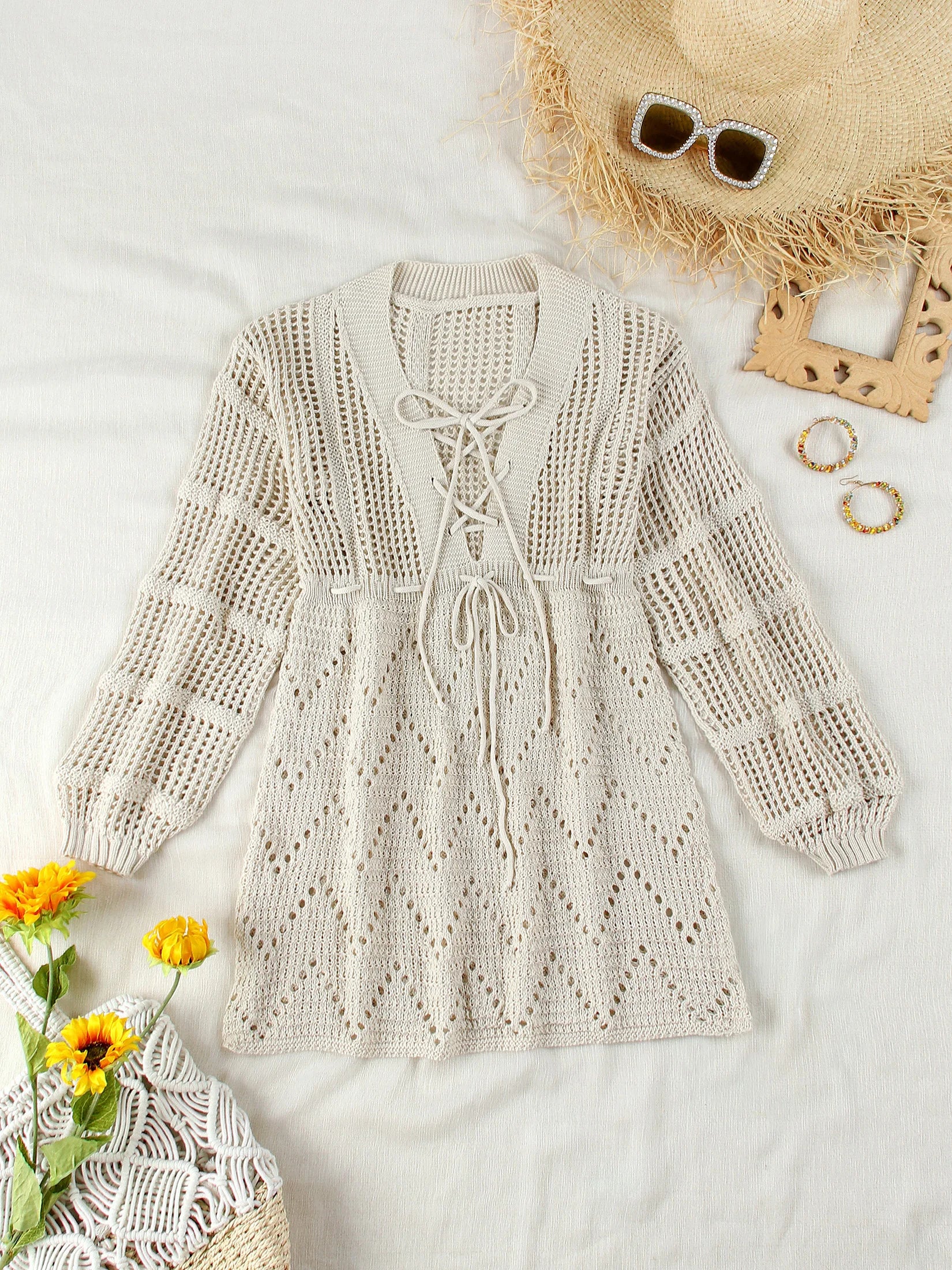 Daring Winter Warmth: The Sexy See-Through Deep V-Neck Knit Mini Dress Dress LUNARITY GARAGE