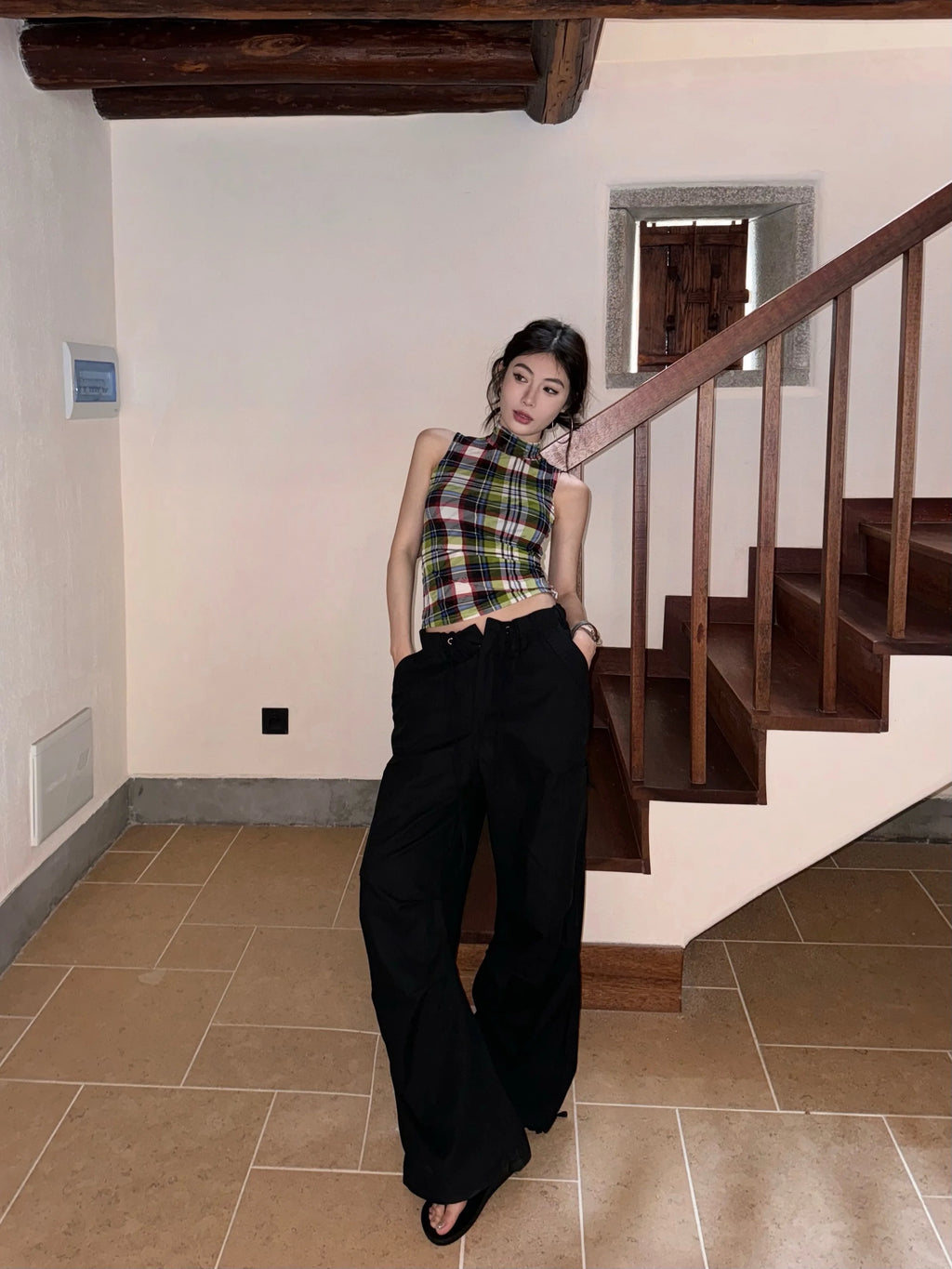 Vintage Plaid Sleeveless Crop Top - American Retro Grunge Y2K Tank crop top LUNARITY GARAGE