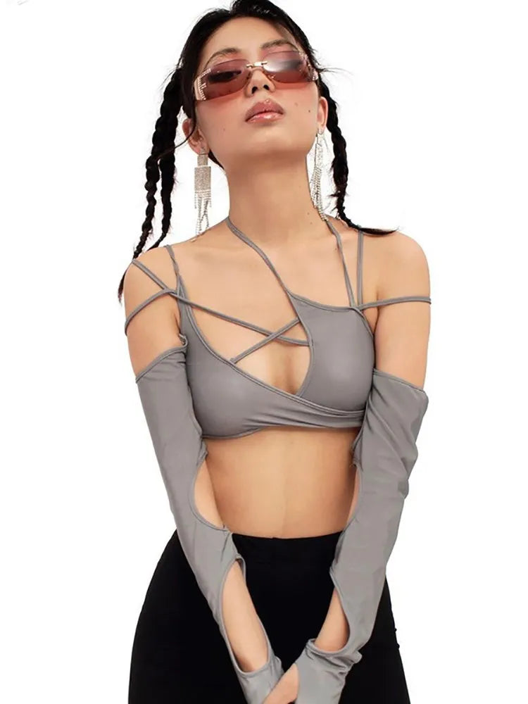 Y2K Sexy Hollow Out Long Sleeve Crop Top – Dark Street Style Camisole for Women crop top Lunarity Garage