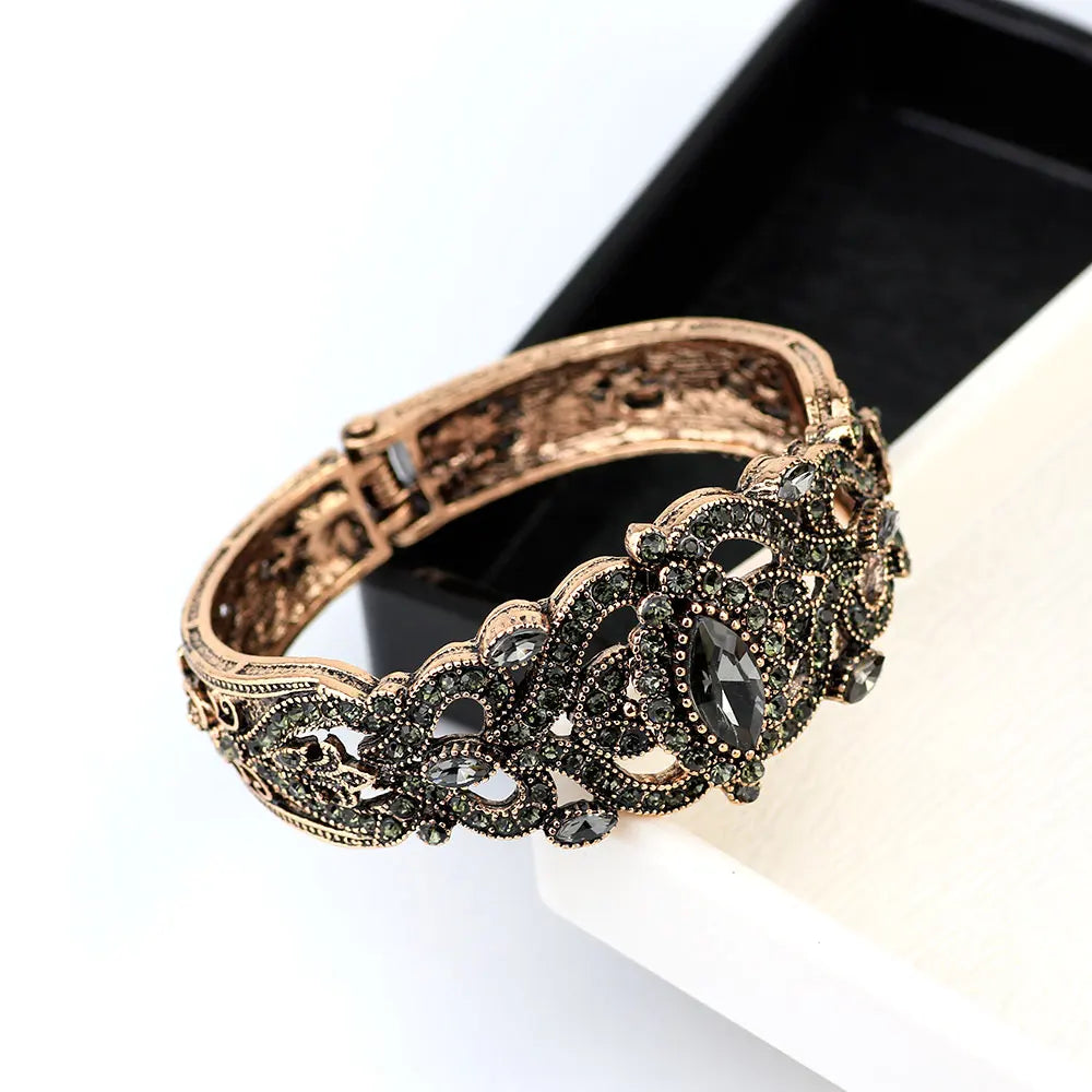 Vintage Turkish Gray Crystal Cuff Bracelet – Antique Gold Ethnic Bracelets Lunarity Garage