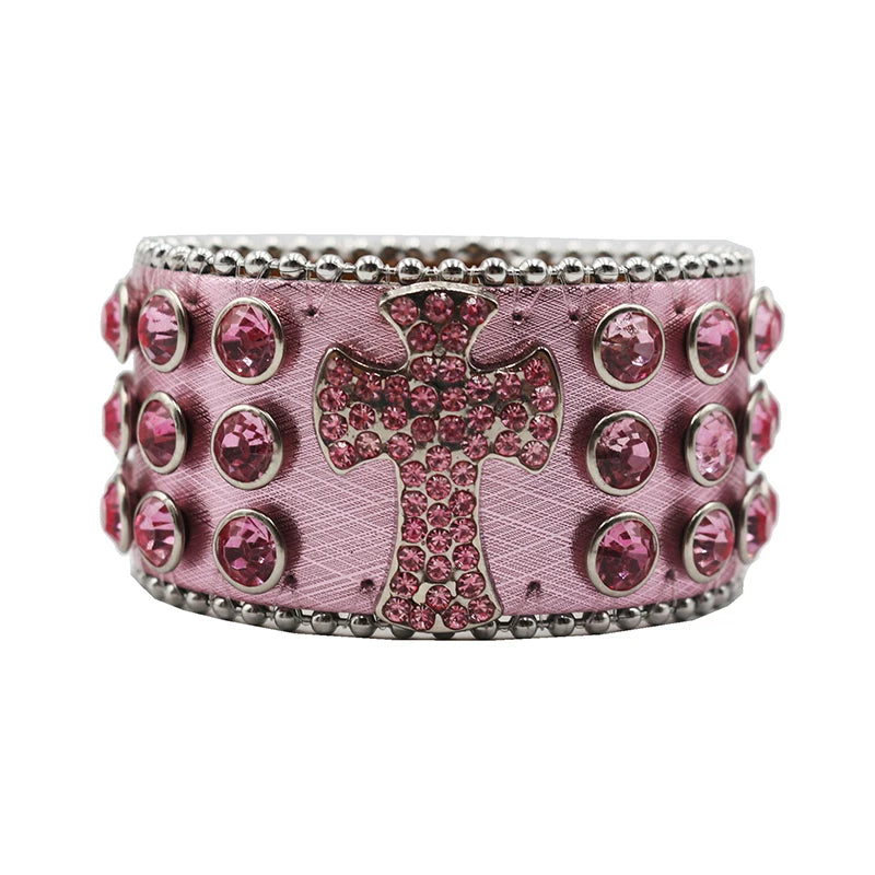 Punk Style Shiny Cross Rhinestone Bracelet Bracelets LUNARITY GARAGE Pink