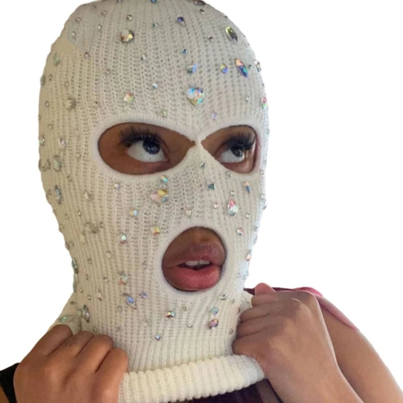 Bling Bling Jeweled Balaclava – Rhinestone Face Cover & Hooded Neck Warmer Balaclavas LUNARITY GARAGE