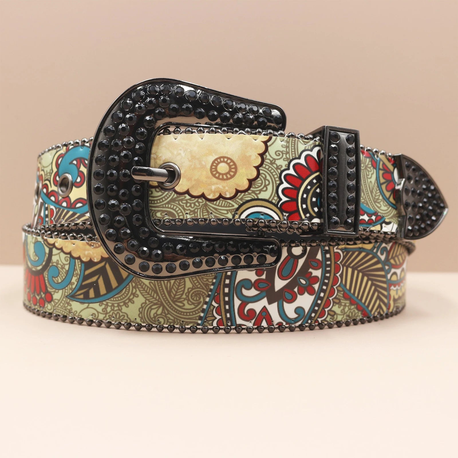 Rhinestone Belt – Chinese Style Print Punk Rock Y2K Waist Belt belt LUNARITY GARAGE