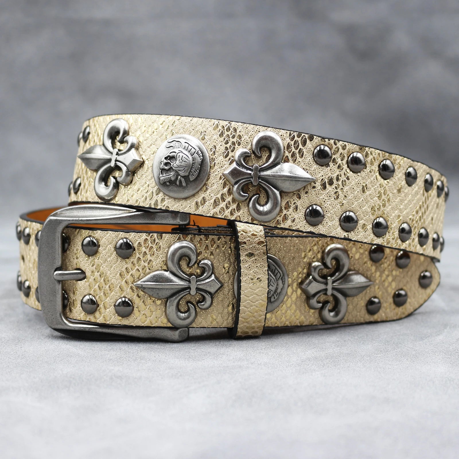 Stage Party Nightclub Rivet Belt – Red Cross Studded Rock Style belt LUNARITY GARAGE Gold 125CM
