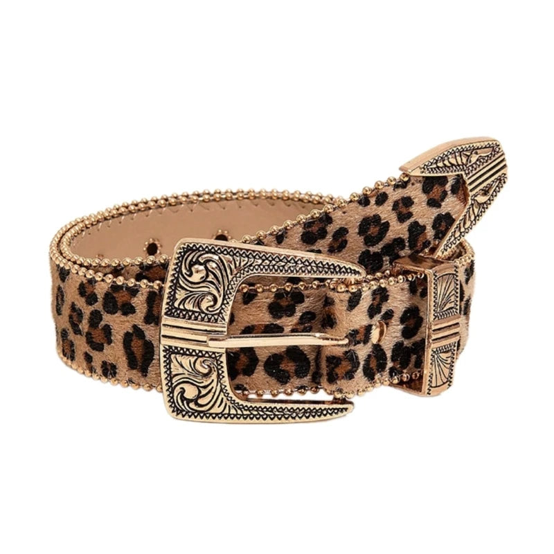 Y2K Leopard Pattern Belt - Vintage Western Waistband for Women & Teens Belt LUNARITY GARAGE Leopardrint suede