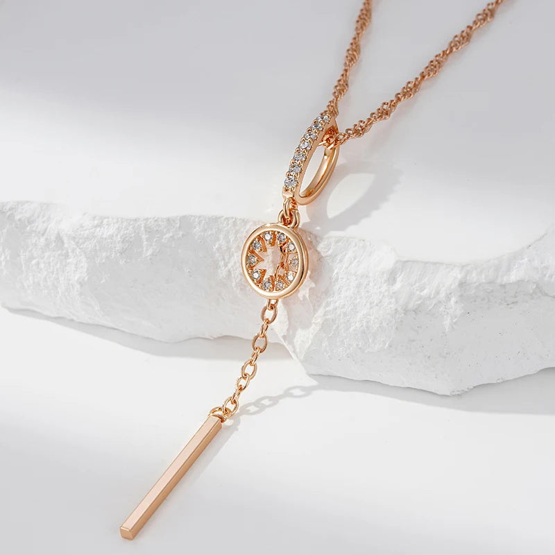 Golden Cascade Tassel Pendant Necklace with Natural Zircon – 585 Gold Color Water Wave Chain for Party & Daily Wear Necklace LUNARITY GARAGE