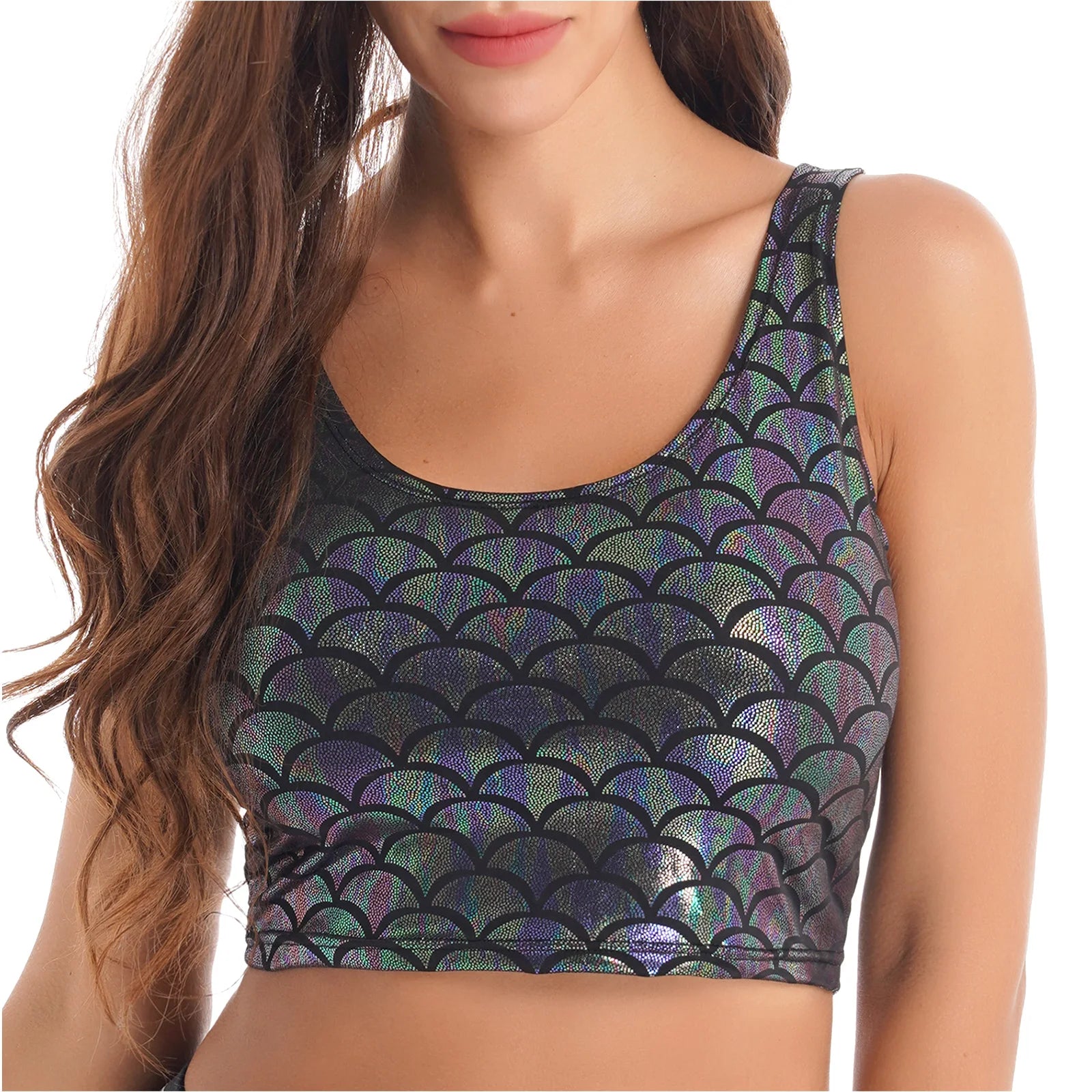 Shiny Metallic Sequin Crop Top - Mermaid Fish Scale Tank Top for Festivals, Raves, and Dance Performances crop top LUNARITY GARAGE Gray One Size