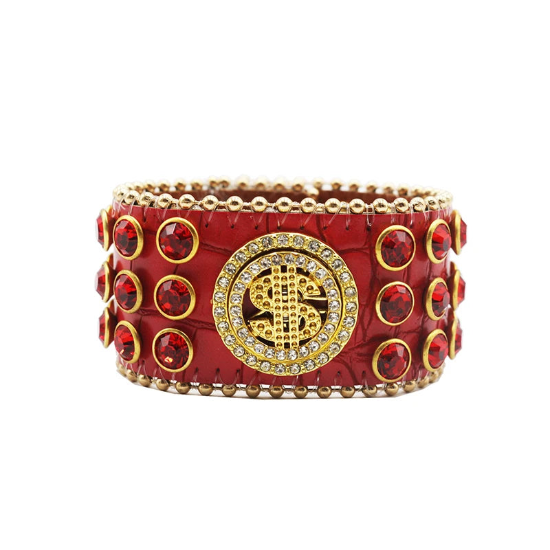 Western Rhinestone Spinner Bracelet Bracelets LUNARITY GARAGE MJ-Red