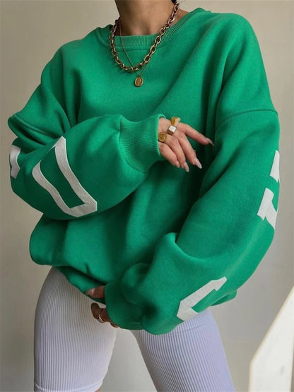 Back Letters Print Oversized Sweatshirt – Cozy Streetwear for Autumn & Winter Sweatshirts Lunarity Garage Green S