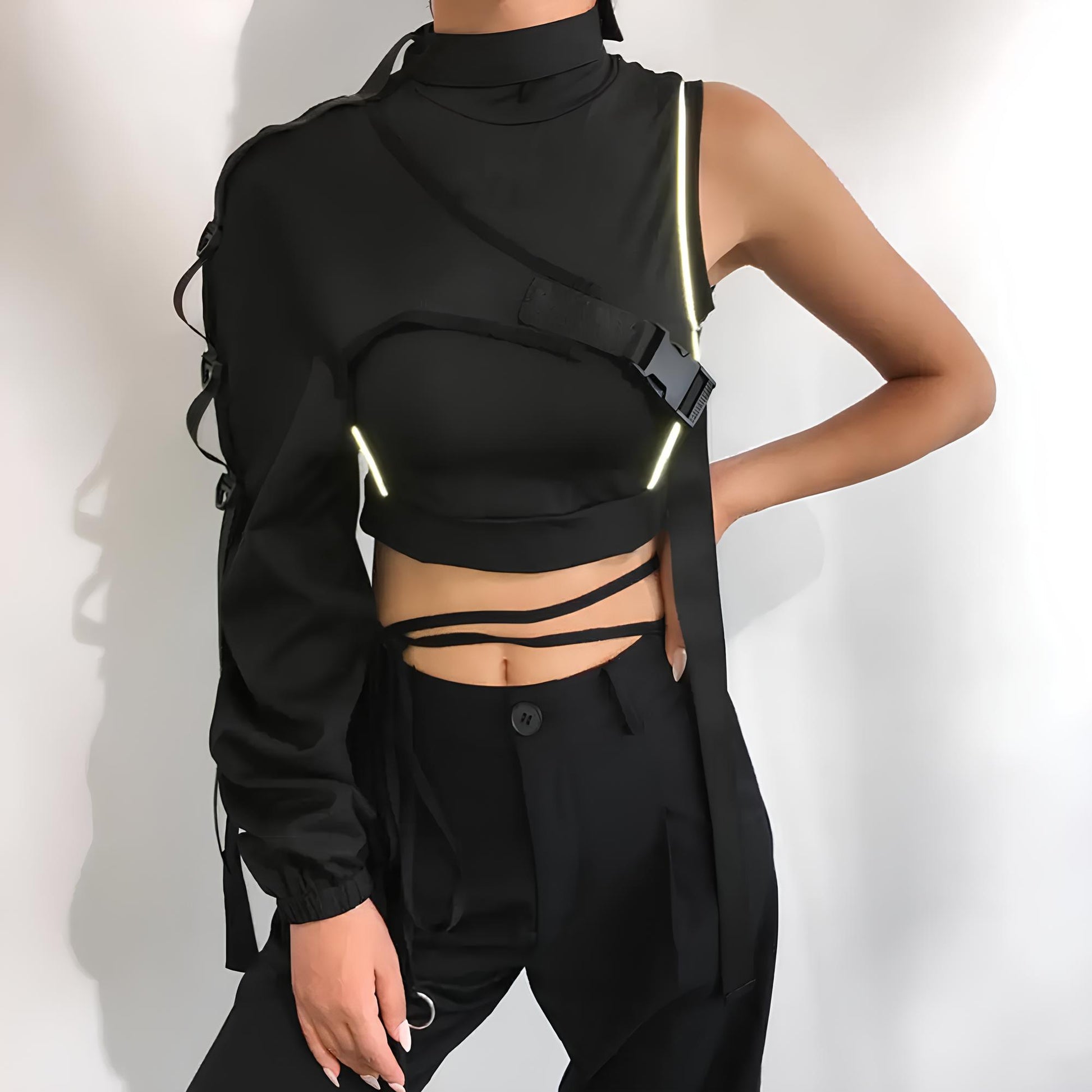 Reflective Harajuku Punk One-Shoulder Crop Top crop top Lunarity Garage   