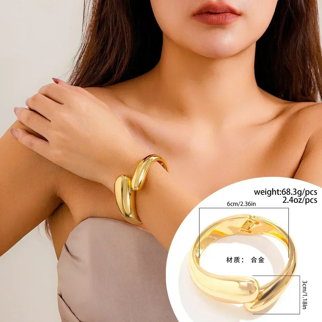 Luxury Trendy Gold Heavy Metal Bangles | Irregular Geometric Cuff Bracelet for Women Bracelets LUNARITY GARAGE