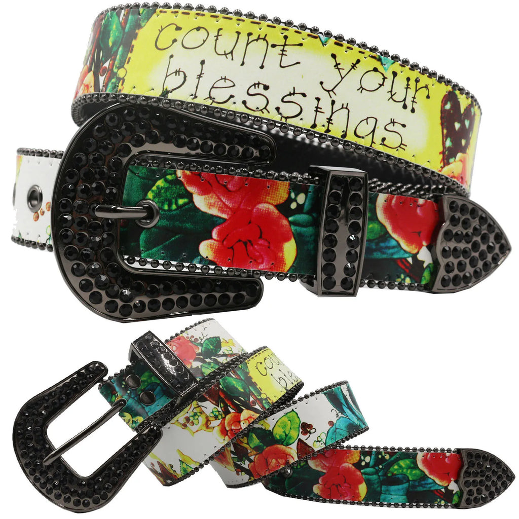 Punk Black Rhinestone Belt – Y2K Western Cowboy Designer Belt belt LUNARITY GARAGE Flower 105CM