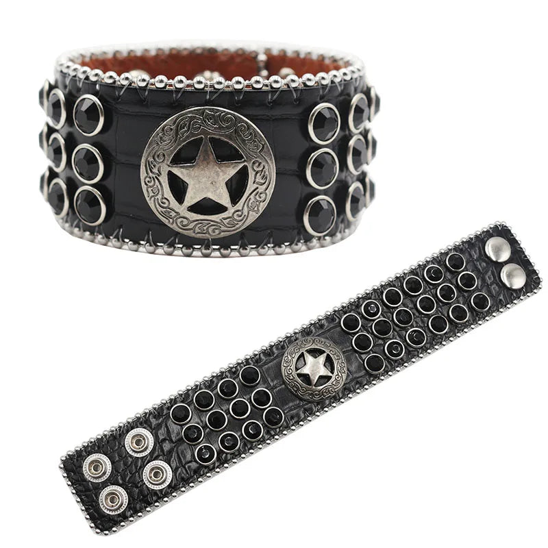 Exquisite Crystal Rhinestone Skull Cross Bracelet – PU Leather Party Jewelry Bracelets LUNARITY GARAGE XX-Black