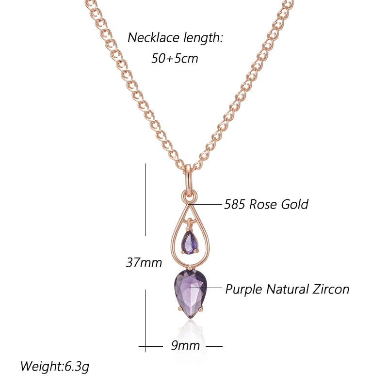 Elegant 585 Rose Gold Purple Zircon Pendant Necklace – Vintage Long Necklace necklace LUNARITY GARAGE